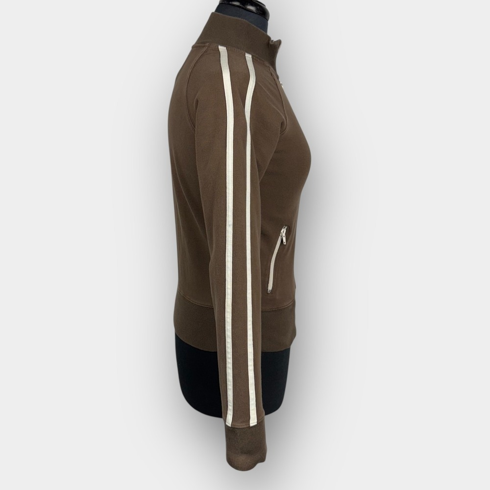 American Eagle Vintage Track Jacket S Brown Striped Fitted Zip Sweatshirt Y2K - Picture 2 of 7